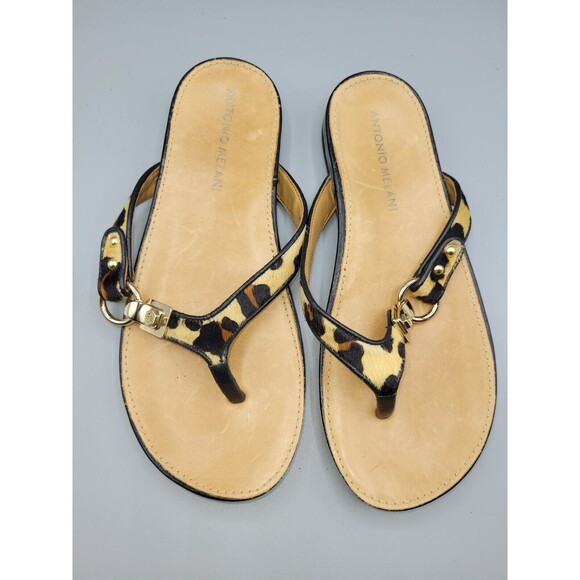 Antonio Melani Leopard Print Sandals Thongs Size 6M - Picture 1 of 4